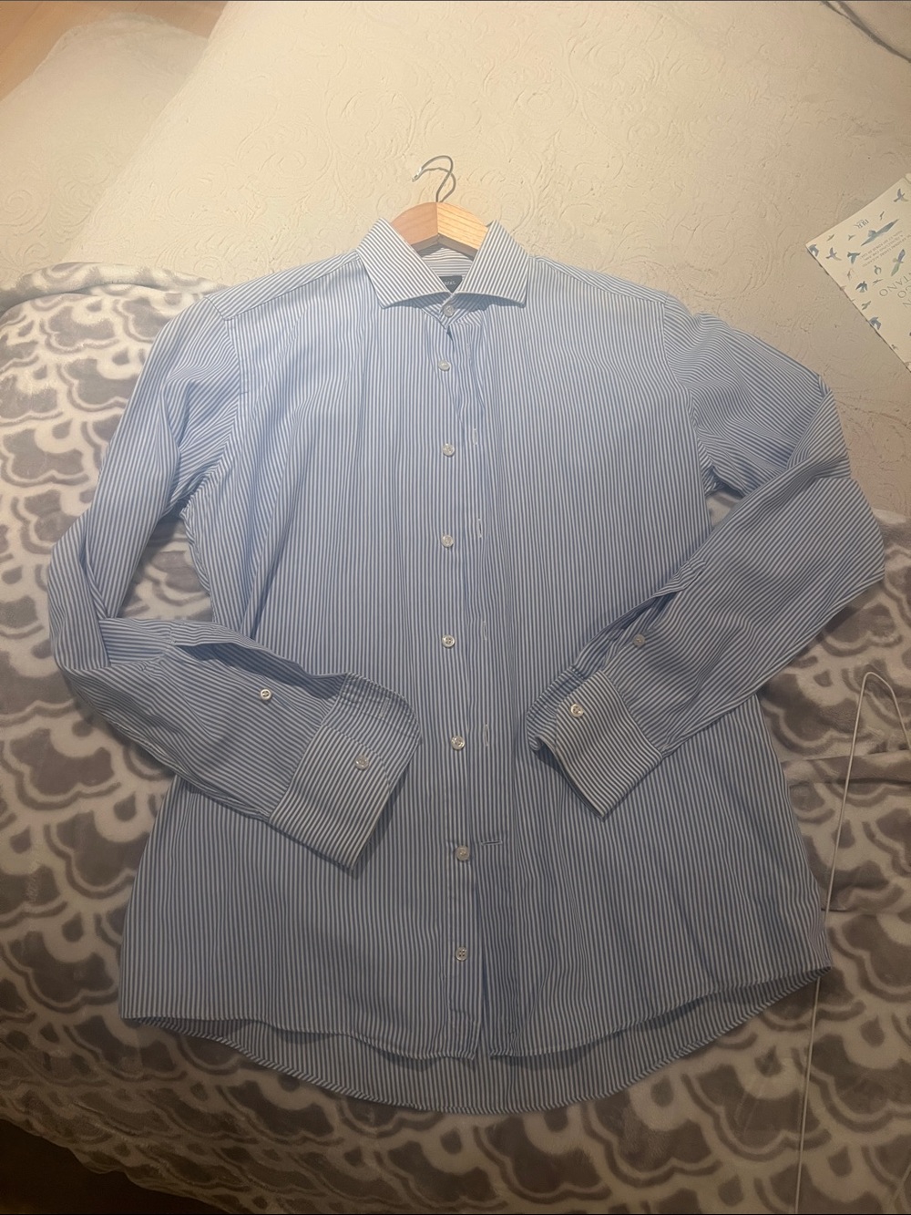 Men's Light Blue Pinstripe Dress Shirt - Classic Spread Collar